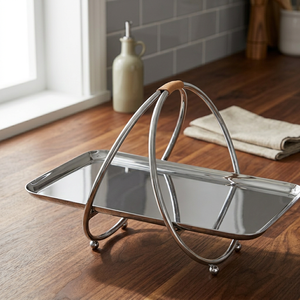 Elegante Bandeja de Servir de Metal Plateado con Asas Arqueadas y Patas Elevadas, Plato Rectangular de Lujo para Comida, para Mesa de Buffet - Product Image 5