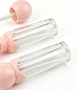 Tube de brillant à lèvres transparent à rayures verticales avec capuchon boule rose mignon, vide, 3 ml, pour huile à lèvres - Product Image 1