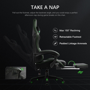 <span class=keywords><strong>Chaise</strong></span> <span class=keywords><strong>Gaming</strong></span> DDP Tarok Pro Édition la Moins Chère, <span class=keywords><strong>Chaise</strong></span> de Bureau Italienne Noir Vert Razer avec Repose-Pieds - Product Image 2