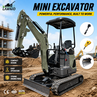 Excavator Mini Kompak Euro V LAWNIO 18L Kanopi 1.4 Ton Track Karet Kontrol Pilot untuk Pertanian, Kebun, dan Lokasi Kerja Profesional