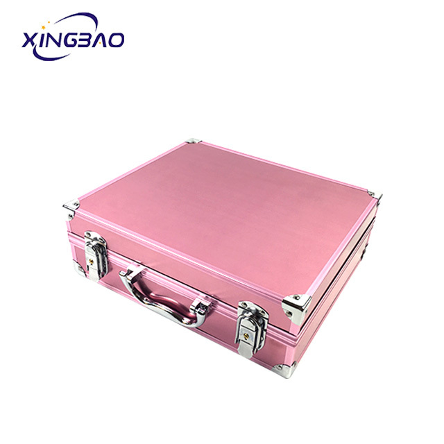 Aluminum Cosmetic Case with LED Lighted Makeup Mirror Cosmetic Case Folding Makeup Organizer Storage Box for Bedroom Travel
