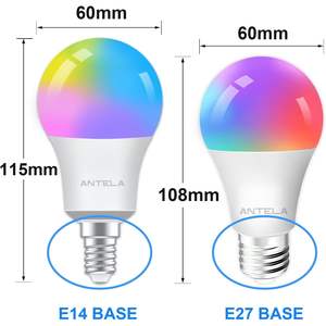 Ampoule LED intelligente Antela E14 8W alimentée par courant alternatif, Wifi, Alexa, dimmable, lumière blanche Rgb, A19 806Lm, équivalent 60W - Product Image 1