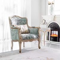 Canapé individuel en bois massif sculpté de style vintage français, fauteuil en tissu de luxe léger européen pour salon de villa, chaise de loisirs