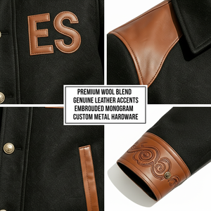 <span class=keywords><strong>Giacca</strong></span> Varsity Premium Personalizzata in Misto Lana con Polsini in Vera Pelle Goffrata |   Produttore di Giacche di Lusso per Uomo in Stile Old Money - Product Image 2