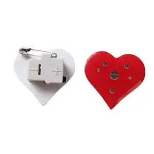 heart shape Red 3 led flashing pin heart badge for Valentine's Day