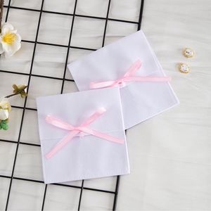 Bolsa de terciopelo blanco para embalaje de joyas, 8x8cm 9x9cm, con cinta rosa para guardar collares y colgantes - Product Image 5