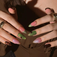 Ongles à presser en acrylique Wizard Oz Atmosphere, motif papillon, coccinelle 3D, dégradé vert rose, forme amande, certifié CE, fournisseur d'ongles