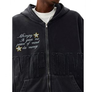 Sudadera con capucha de algodón 100% pesado personalizada para hombre, chaqueta con capucha bordada con cremallera y lavado ácido de diseñador para invierno - Product Image 3