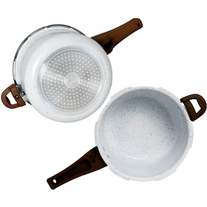Ensemble de casseroles en aluminium antiadhésif à induction moderne avec revêtement céramique, 10 pièces, couvercles en verre transparent, poignées en bakélite - Product Image 2
