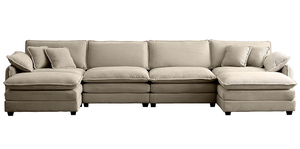 Ensemble de canapé convertible en velours côtelé en forme de U, moderne, 4 places avec 2 ottomanes, canapé-lit en tissu doux de qualité supérieure - Product Image 2