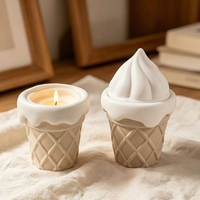 Vela Aromática de Cera de Soya en Frasco de Cerámica con Forma de Helado, con Tapa, Linda Decoración Aromática para el Hogar