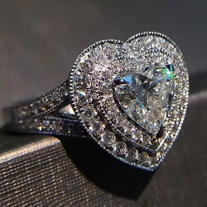Caoshi Luxe Stijlvolle Diamond Zirconia Ring Hoge Kwaliteit China Beste Prijs Heart Shape Ringen Voor Meisje