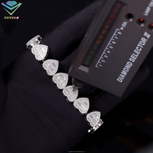 Pulsera de Cadena Cubana con Eslabones de Moissanita en Forma de Corazón, Estilo Hip Hop, Joyería de Moda, Plata 925 con Diamantes Baguette, Oferta - Product Image 2