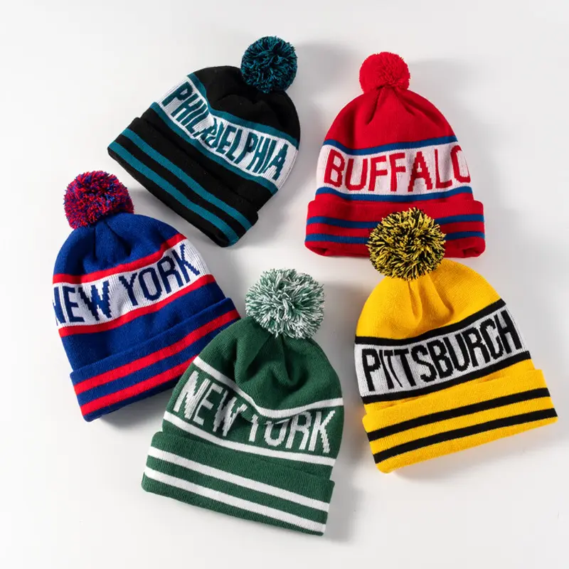 wholesale custom embroidered logo acrylic beanie hat knitted beanie in winter hat