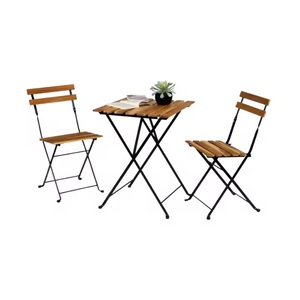 Ensemble de mobilier d'extérieur pour balcon Chaises pliantes confortables en bois de haute qualité Design moderne avec 1 table et 2 chaises - Product Image 5