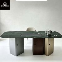 Table à thé de luxe en marbre naturel, bureau à thé moderne avec plateau en pierre et armoire de rangement, table à thé Kung Fu design pour salon de villa