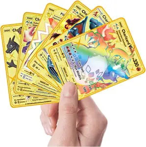 Cartes Pokémon Or Or en Acier Inoxydable de Style 30 Cartes à Collectionner Charizard Doré Pika-chu Cartoon Poker Jouets à Collectionner