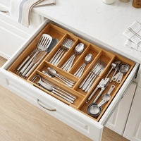 Organisateur de tiroir à couverts extensible et réglable en bambou pour cuisine, idéal pour la vente en gros