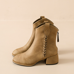 <span class=keywords><strong>Botas</strong></span> cortas suaves con punta redonda, <span class=keywords><strong>botas</strong></span> de tacón <span class=keywords><strong>grueso</strong></span>, <span class=keywords><strong>botas</strong></span> Martin para mujer con cremallera trasera para Otoño e Invierno 2025 - Product Image 5