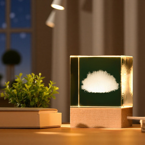 Hot bán pha lê 3D laser khắc năng lượng mặt trời hệ thống hành tinh mặt trăng Glass <span class=keywords><strong>Cube</strong></span> với Led Cơ sở bằng gỗ - Product Image 5