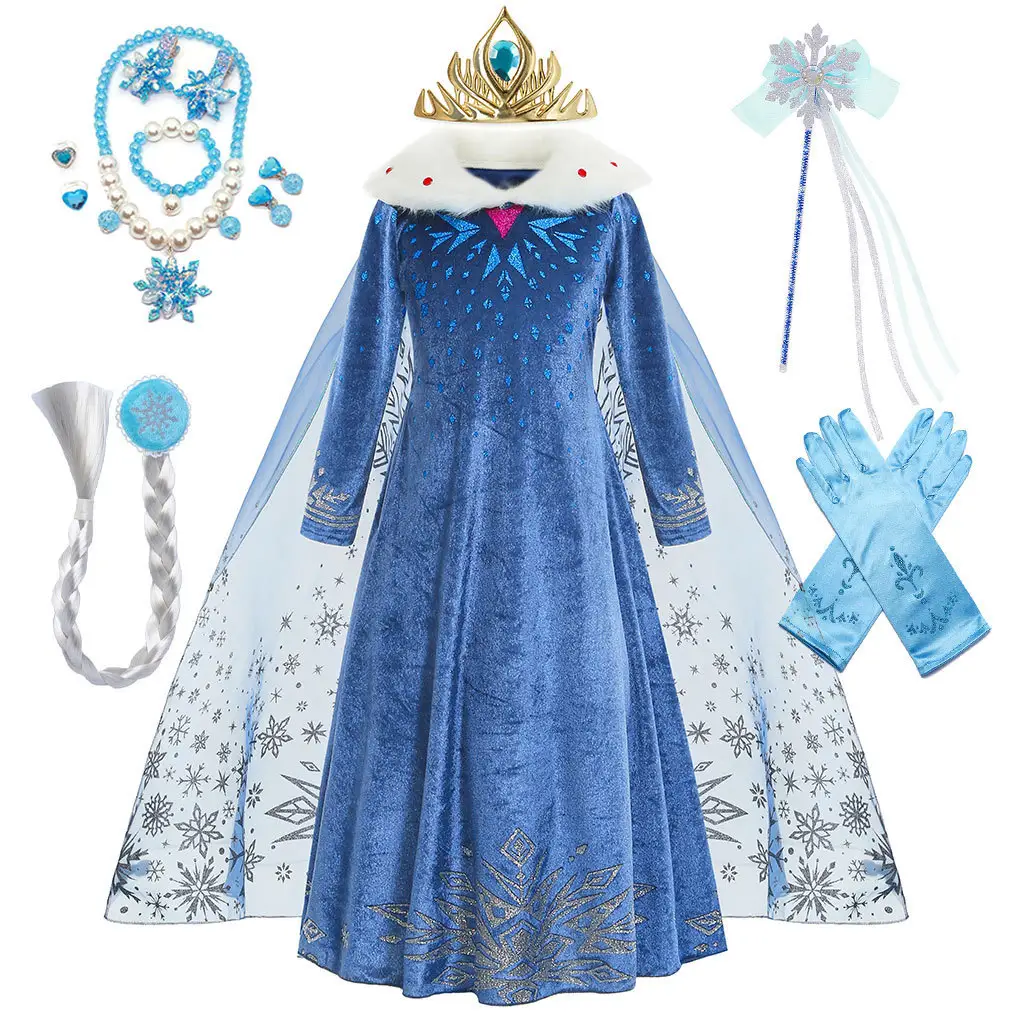 Prezzo di fabbrica Snow Princess Dress vestiti di Halloween della ragazza Ice Queen Costume Cosplay Dress Up con accessori