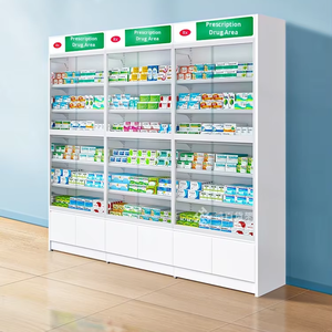 Exhibidor de Acero <span class=keywords><strong>y</strong></span> <span class=keywords><strong>Madera</strong></span> de Una Cara para Farmacia Hongbai, Estante de Exhibición Refrigerado para Mostrador, Estante Metálico para Recetas con Vidrio - Product Image 2