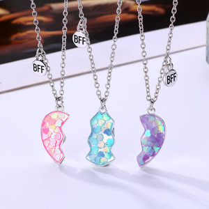 3 Pcs/set Best Friends Colliers Sequin Heart Broken Stitching Chain Necklace BFF Friendship Jewelry Gifts for Girl Kids - Product Image 3