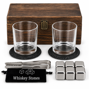 SKYJOY Juego de Regalo de 2 Vasos de Whisky Vintage Ecológicos con Caja de Madera para Grabado Láser y Suministros de Bar - Product Image 3