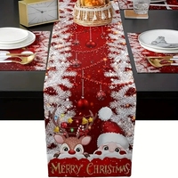 Ensemble de chemins de table de Noël, motif à carreaux rouges Père Noël et rennes, décoration de table de salle à manger pour salon et cuisine