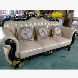 Sofa Kulit Kayu Solid Gaya Eropa 1 + 2 + 3 6 Tempat Duduk Perabot Rumah Sofa Ruang Tamu - Product Image 1