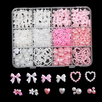 Kit de 12 grilles de breloques pour ongles en acrylique avec strass, décorations 3D en forme de fleurs, perles, cœurs, étoiles et lunes, accessoires et fournitures pour ongles