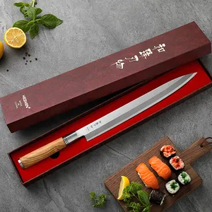 Hezhen Nieuwe 7cr Roestvrijstalen Keuken Sushi Messen Olijfhout Handvat Scherpe Japanse Slicing Sashimi Mes Met Houten Schede