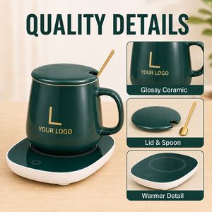 Juego de Tazas de Café de Cerámica Blancas para Oficina, con Calentador de Tazas, Tapa y Cuchara, Logotipo Personalizado, Caja de Regalo Corporativa - Product Image 3