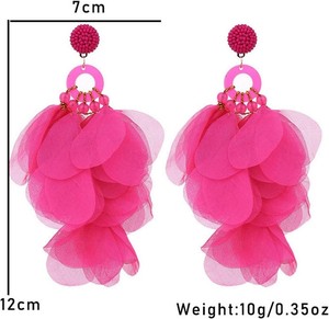 Elegante bohemio hecho a mano con cuentas pendientes tela multicolor flor pétalo borla pendiente colgante - Product Image 3