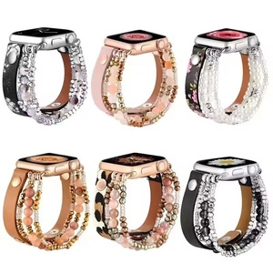 Correa de Reloj Inteligente de Cuero y Aleación de Zinc con Cuentas Elásticas para Relojes de 38/42 mm, Correa Elegante y de Lujo para Mujer - Product Image 1