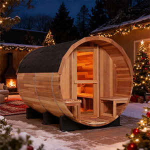 Sauna de Barril para 4-6 Personas, Sauna de Vapor Tradicional de Cedro Rojo con Diseño de Patchwork para Exteriores - Product Image 4