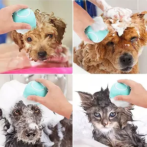 Échantillon gratuit 2 en 1 salle de bain chiot gros chien chat bain brosse de massage doux sécurité silicone accessoires de toilettage pour animaux de compagnie pour chiens douche