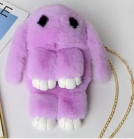 Sac à dos en peluche lapin de dessin animé avec pompons en fourrure moelleuse, promotionnel pour femmes, Noël
