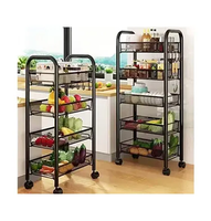 Étagère de rangement pliable en métal noir peu encombrante avec roulettes, organisateur de cuisine pliable pour le rangement des assiettes et des bols