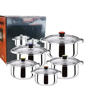 Grosir panci masak induksi, panci Stainless Steel besar melayani sup dapur peralatan memasak Set sup dan stok