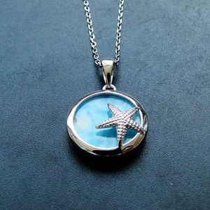จี้รูปปลาดาวเปลือกหอยประดับพลอยลาร์ิมาร์ธรรมชาติ เงินแท้ 925 เครื่องประดับลาร์ิมาร์ธีมชีวิตใต้ทะเลสำหรับผู้หญิง - Product Image 2