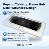 Enchufe de Mesa Oculto con Amortiguación, Clasificación IP44, Aleación de Zinc, 2 Tomas de Corriente EU/USB, Puertos de Carga USB