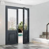 Porte à battants en aluminium à double vitrage personnalisée avec isolation thermique et insonorisation, design moderne pour entrée extérieure