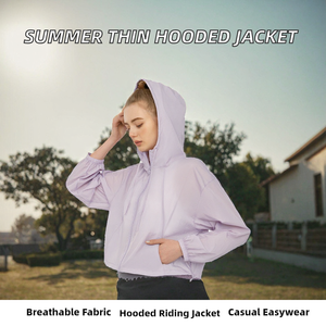 <b>Women</b> Hooded Woven Sports <b>Jacket</b> <b>Lightweight</b> Breathable Short Commuter Casual <b>Summer</b> Outerwear - Product Image 2