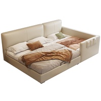 Lit moderne extra-large en cuir véritable, lit en bois adapté aux petits espaces ou chambres à coucher, cadre en bois, double taille