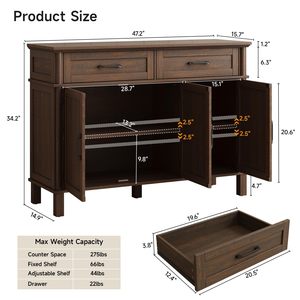 SENYU Buffet <b>Cabinet</b> with Storage, Buffet <b>Cabinet</b> with Drawers and Doors, Coffee <b>Bar</b> <b>Cabinet</b> with Adjustable Shelves - Product Image 1