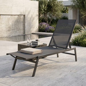 Chaise longue d'extérieur réglable avec structure en acier thermolaqué, chaise longue inclinable en maille pour le bord de la piscine, la cour, le parc - Product Image 3