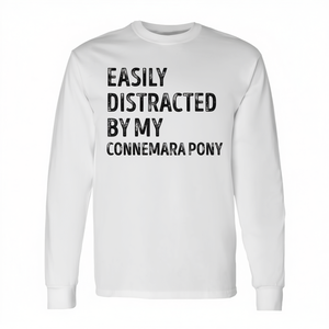 Camiseta de manga larga con estampado de serigrafía de un caballo Connemara que me distrae fácilmente, unisex, para adultos, con cuello redondo - Product Image 2