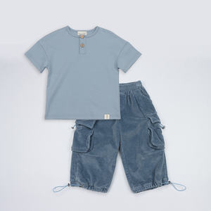 Set di <span class=keywords><strong>Abbigliamento</strong></span> Estivo per Bambini in Puro Cotone e Spandex, T-Shirt e Pantaloni Cargo in Velluto a Coste, Completo per Neonati e Ragazzi - Product Image 2