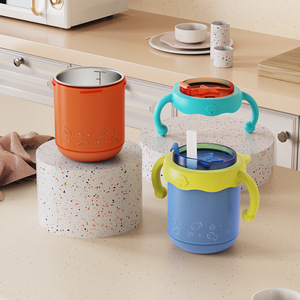 Gobelet à paille en acier inoxydable pour enfants, 200ml, pour enfants de 1 à 2 ans, conception à double paroi isolée - Product Image 1